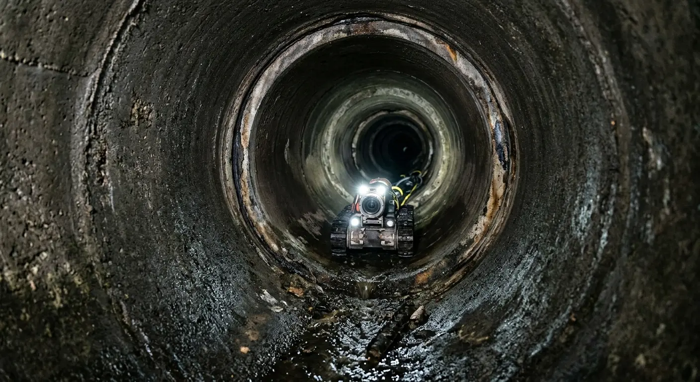 Robotic sewer camera inspecting pipe interior for Sewer Line Repair in Lowes Island